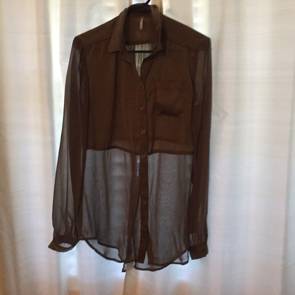 Free People Sheer Open Back Blouse